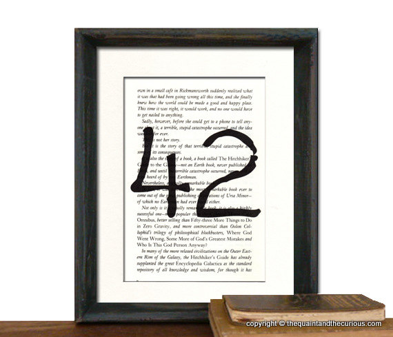 Hitchhiker Guide To The Galaxy Art Print Decor - 42 Forty Two on H2G2 Book Page - Mothers Day Fathers Day Graduation Decor MATTED