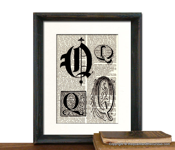 Letter Q Monogrammed Gift Personalized Initial Art Print - Wedding Mothers Day Fathers Day Graduation Home Office Decor - MATTED