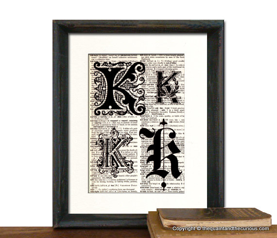 Letter K Monogrammed Gift Personalized Initial Art Print - Wedding Mothers Day Fathers Day Graduation Home Office Decor - MATTED