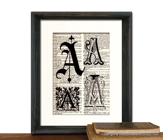 Letter A Monogrammed Gift Personalized Initial Art Print - Wedding Mothers Day Fathers Day Graduation Home Office Decor - MATTED