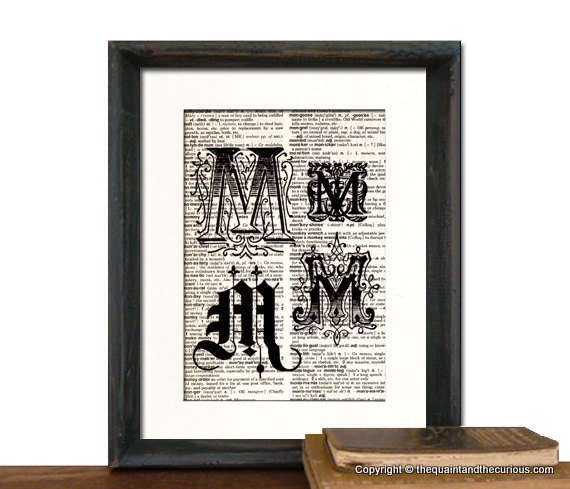 Letter M Monogrammed Gift Personalized Initial Art Print - Wedding Mothers Day Fathers Day Graduation Home Office Decor - MATTED