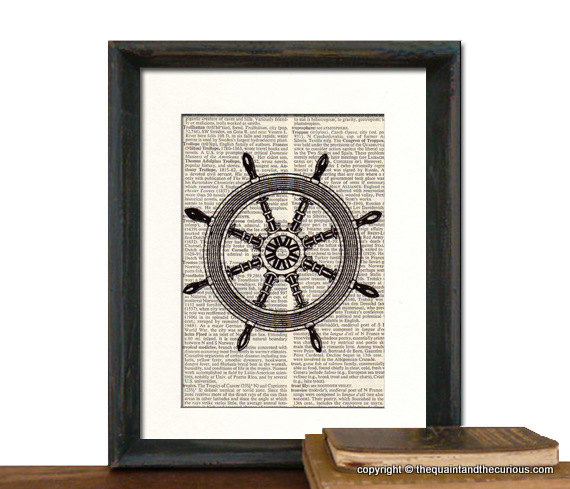 Nautical Decor - Ship Wheel Art Print - Mothers Day Fathers Day Picture Gift Present Home Office - MATTED