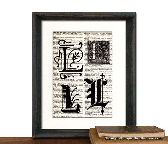 Letter L Monogrammed Gift Personalized Initial Art Print - Wedding Mothers Day Fathers Day Graduation Home Office Decor - MATTED