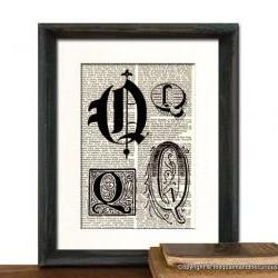 Letter Q Monogrammed Gift Personalized Initial Art Print - Wedding Mothers Day Fathers Day Graduation Home Office Decor - MATTED