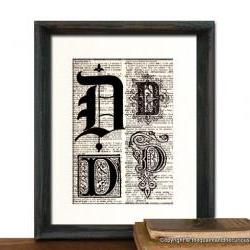 Letter D Monogrammed Gift Personalized Initial Art Print - Wedding Mothers Day Fathers Day Graduation Home Office Decor - MATTED