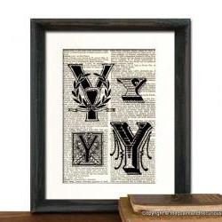Letter Y Monogrammed Gift Personalized Initial Art Print - Wedding Mothers Day Fathers Day Graduation Home Office Decor - MATTED