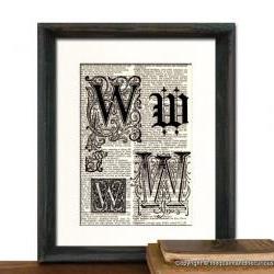 Letter W Monogrammed Gift Personalized Initial Art Print - Wedding Mothers Day Fathers Day Graduation Home Office Decor - MATTED